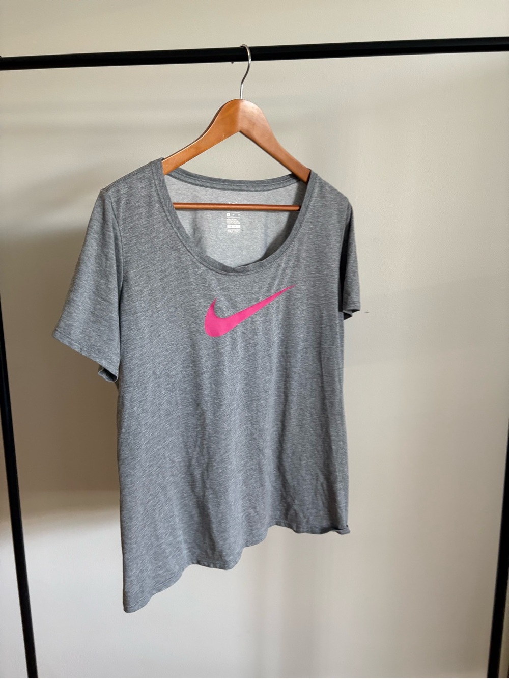 Nike Gray Scoop Neck Tee with Pink Swoosh